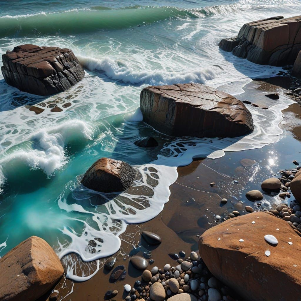 Epoxy Resin Ocean Waves on Rocky Beach