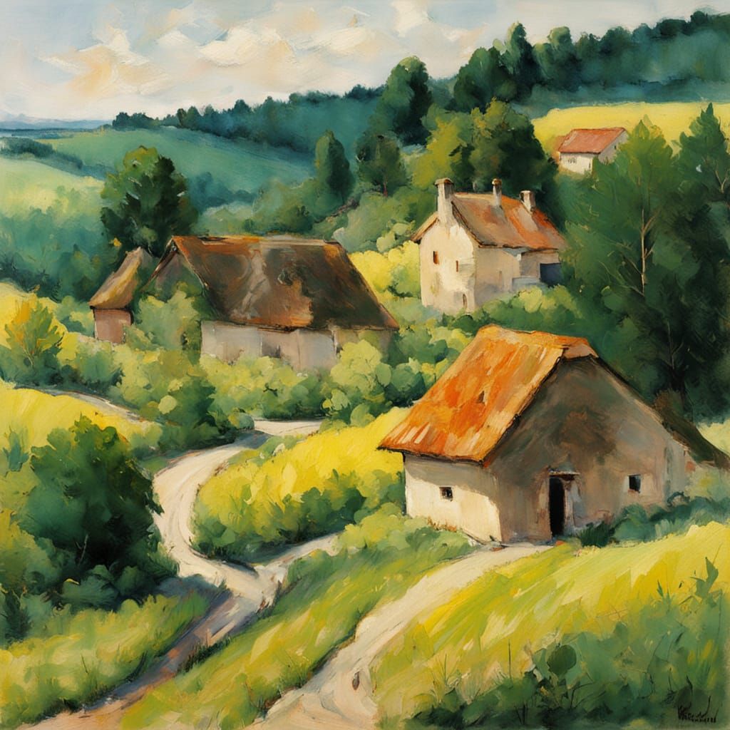 Village at Forest Edge in Impressionistic Light