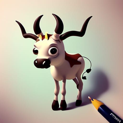 Funny Sketchy Longhorn Drawing in Minimal Cartoon Style