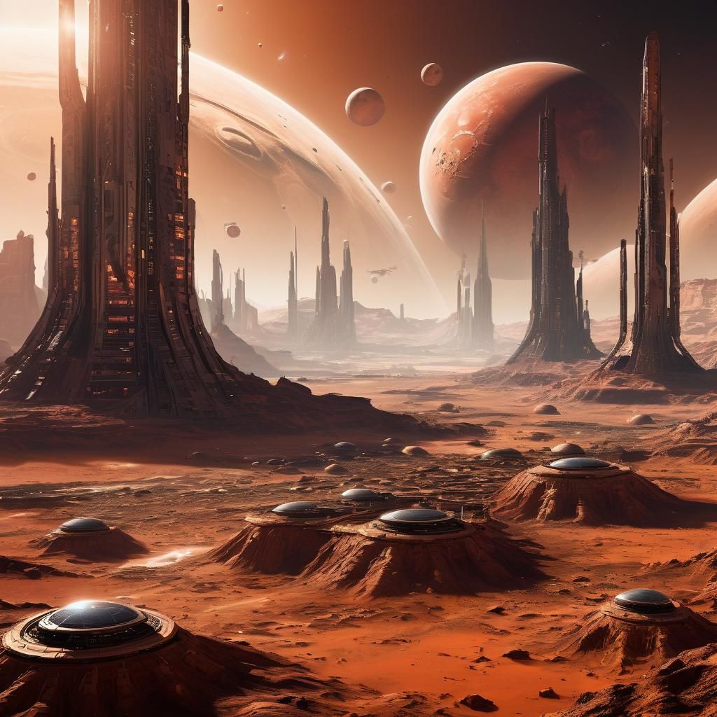 Thriving Martian Colony, a Futuristic Oasis in the Red Plane...