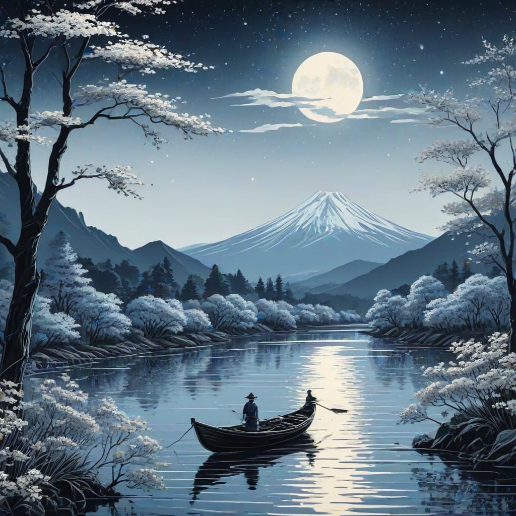 Moonlit Serenity on a Japanese Lake