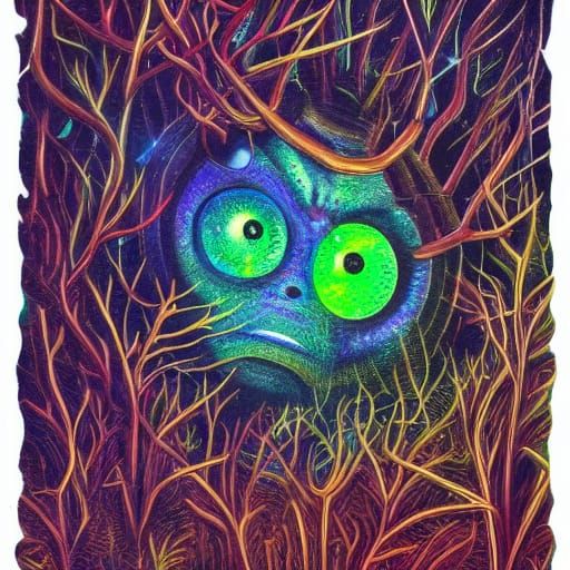 Surreal Alien Portrait in Misty Forest