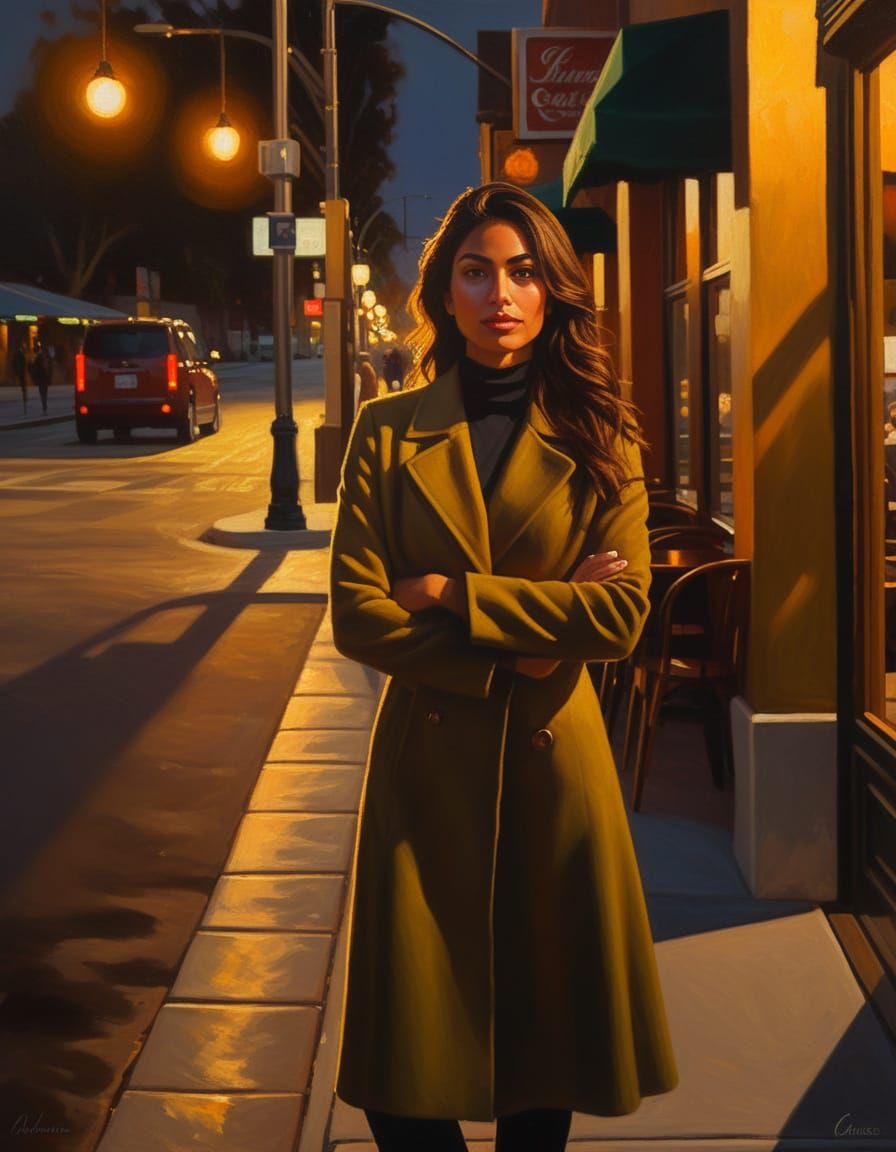 Impressionistic Oil Painting: Woman on Street Corner