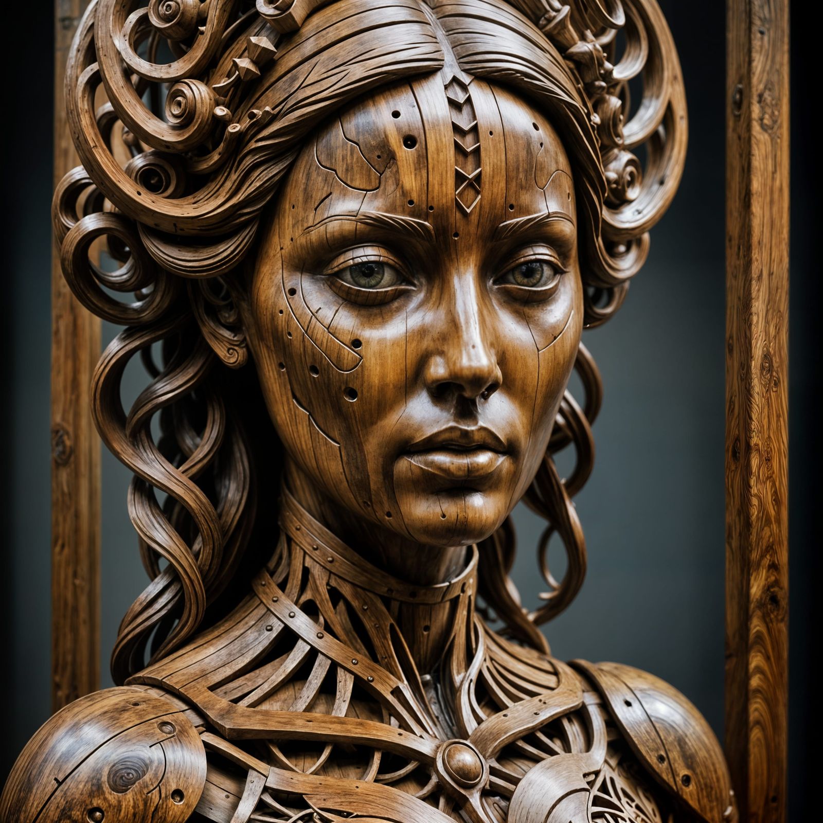 Surreal Feminine Wooden Sculpture in Hyperrealistic Style