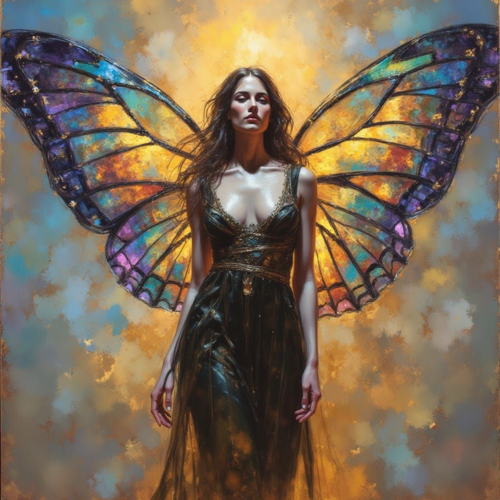 Ethereal Woman with Iridescent Butterfly Wings