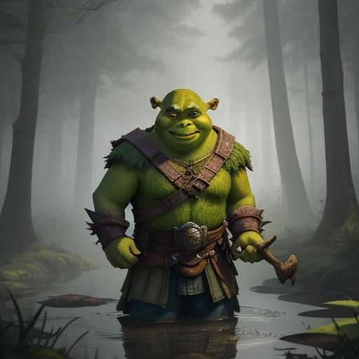 Shrek and Miniature Minions in Vibrant Swamp