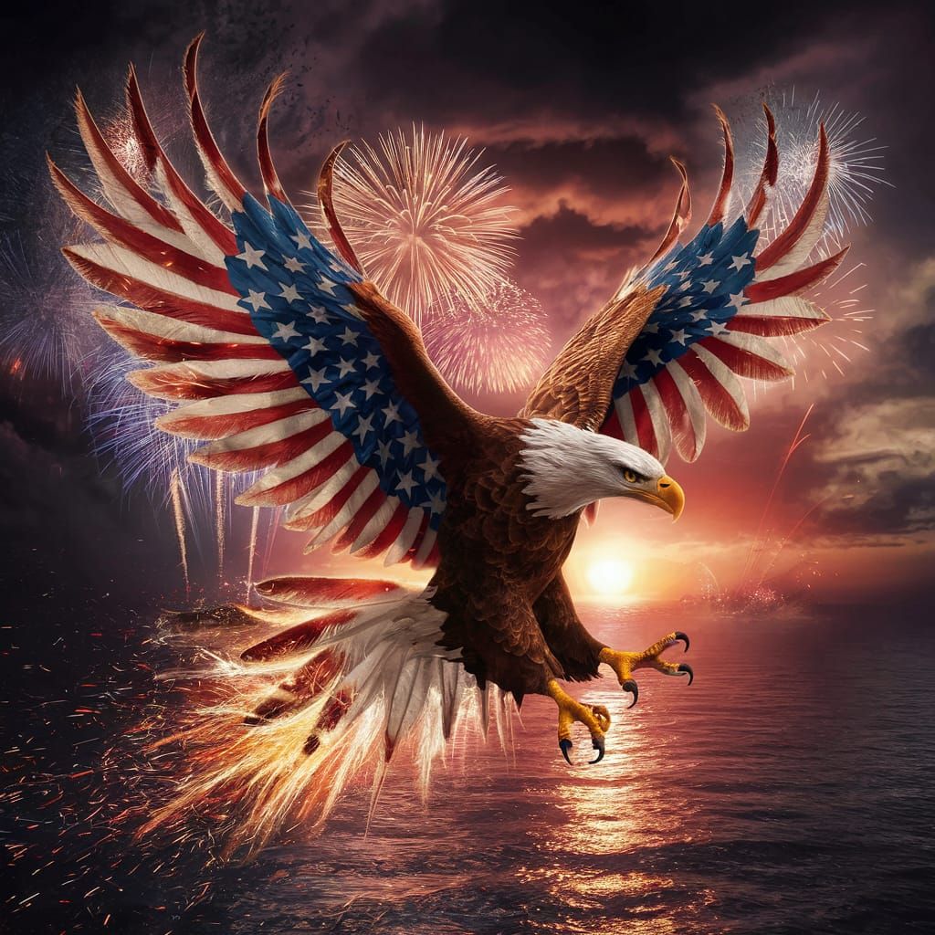 Patriotic Eagle Soaring Through July 4th Celebration