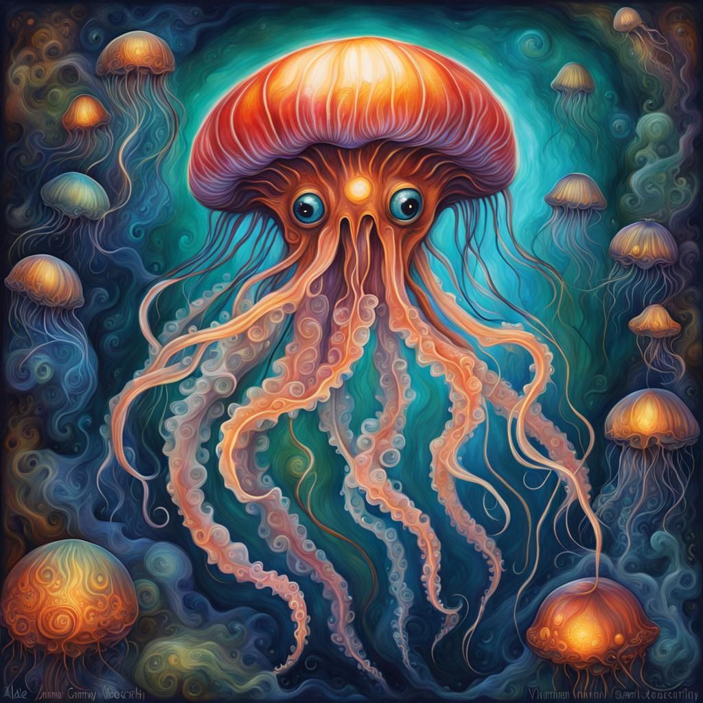 Biopunk Jellyfish Woman in Fantasy Lab