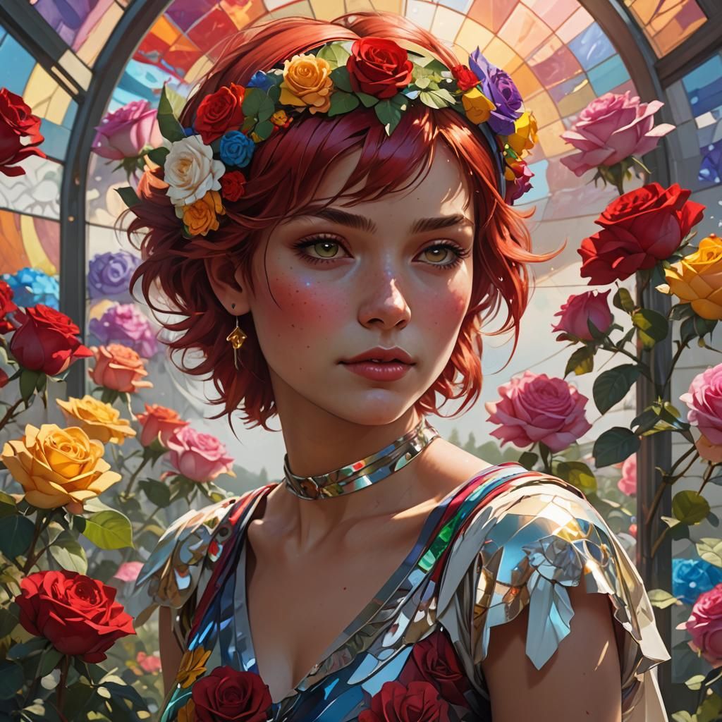 Woman with Roses: Hyperdetailed Portrait in Art Nouveau Styl...