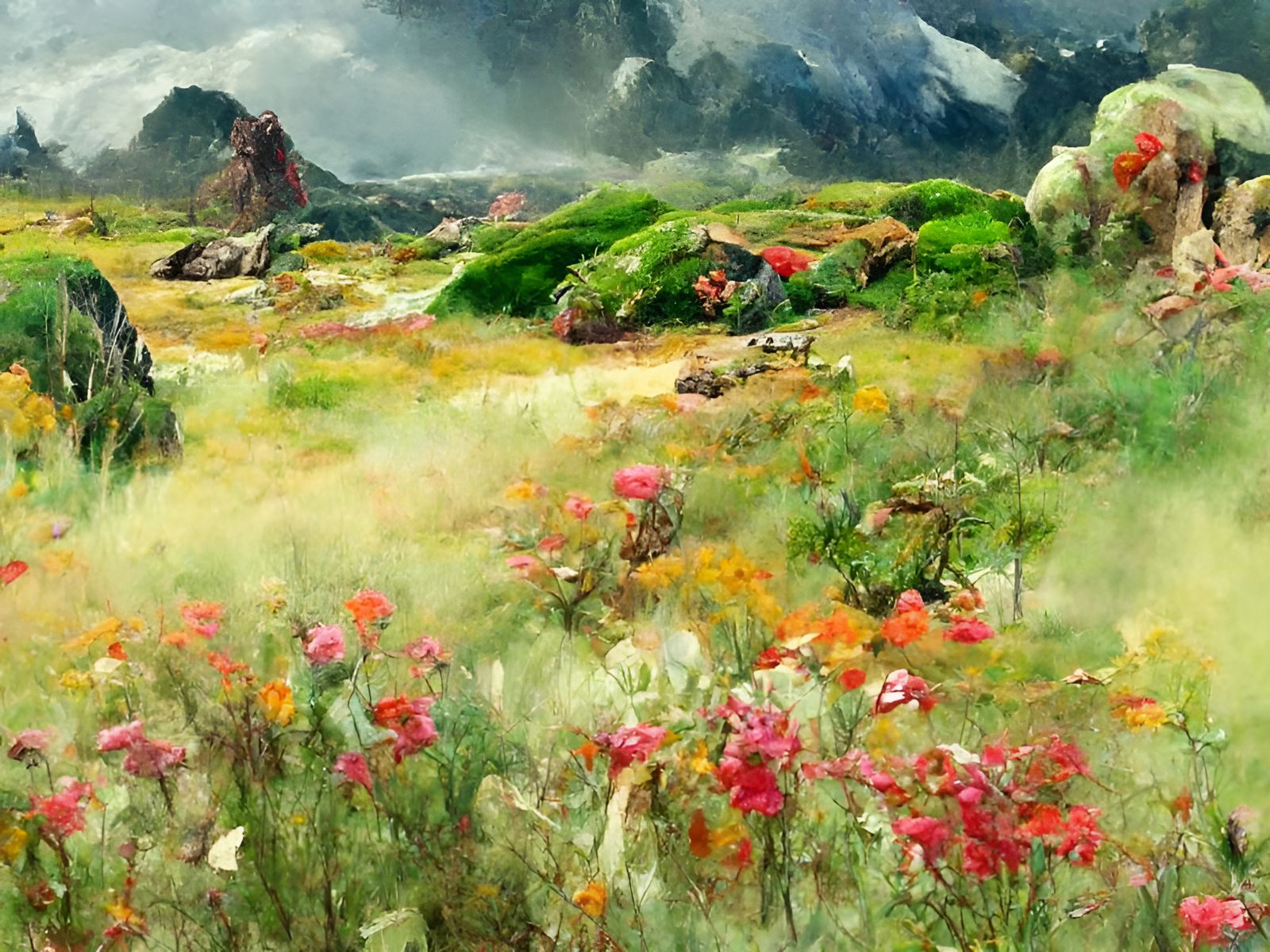 Post-Apocalyptic Superbloom Landscape Painting