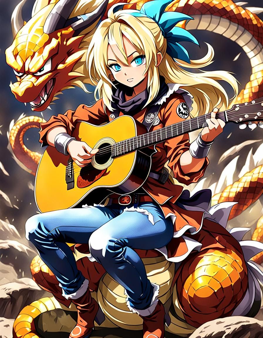 Anime Cowgirl Plays Guitar in Dragon Ball Style