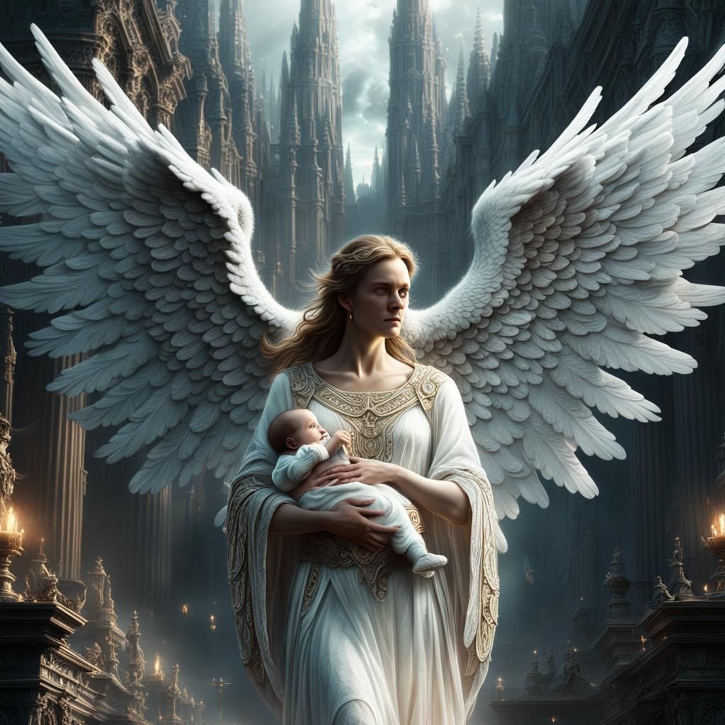 White Angel with Baby: Digital Matte Painting