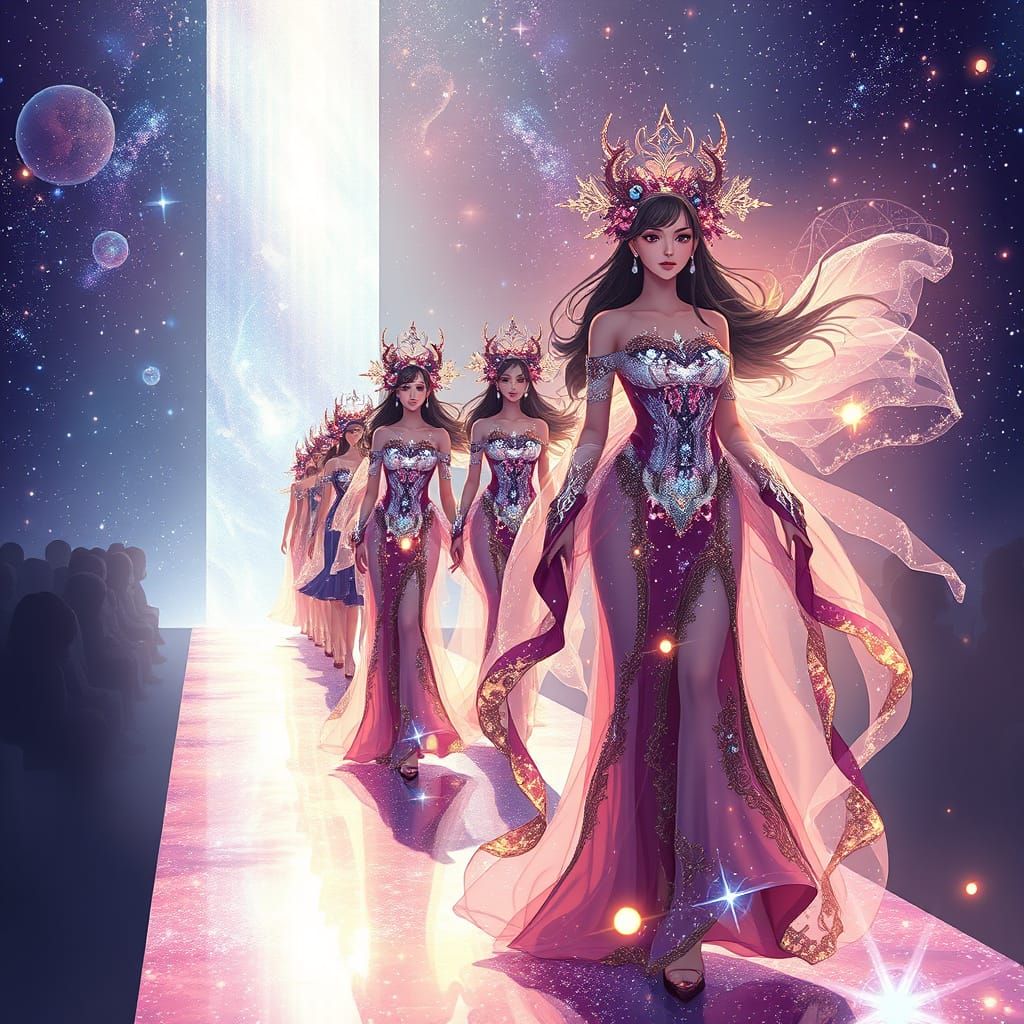 Anime Goddesses Shine in Celestial High-Fashion Show