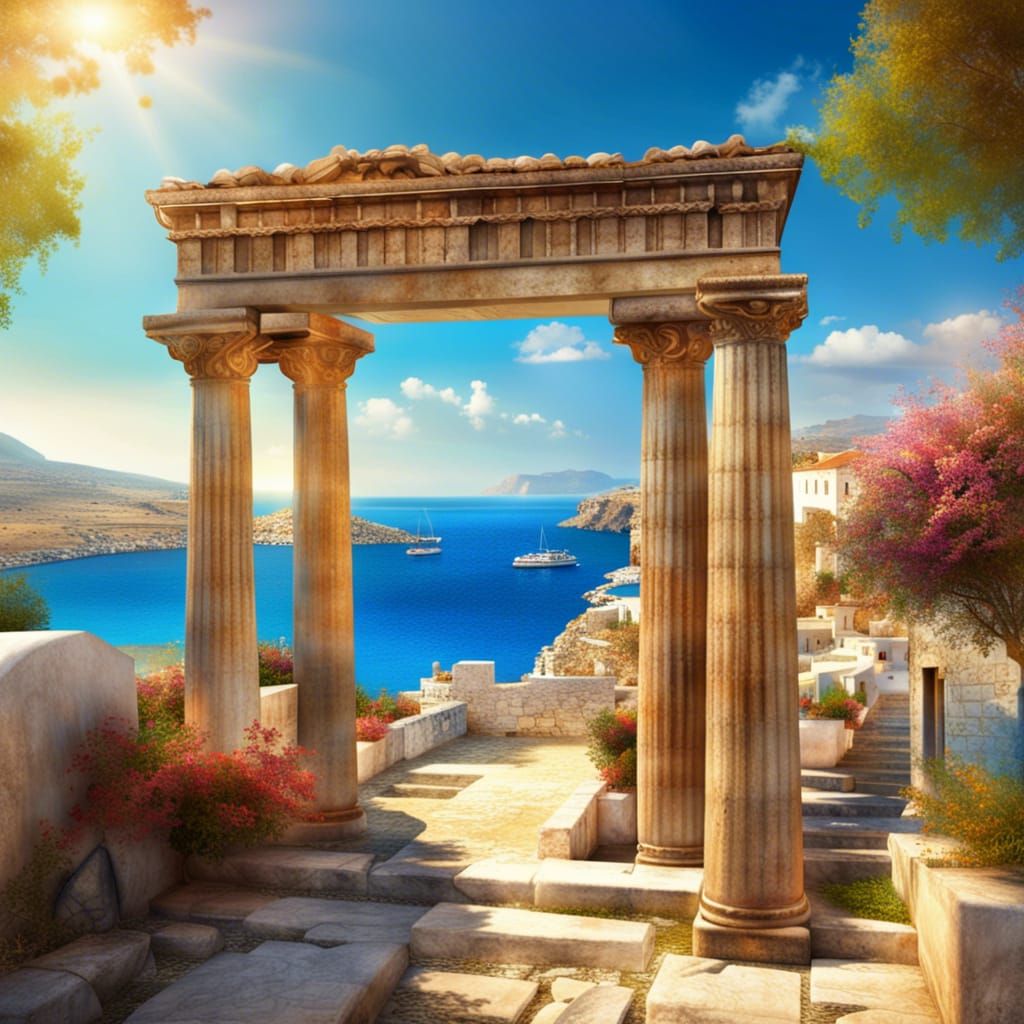 Ancient Greece Harbor City in Aegean, Matte Painting