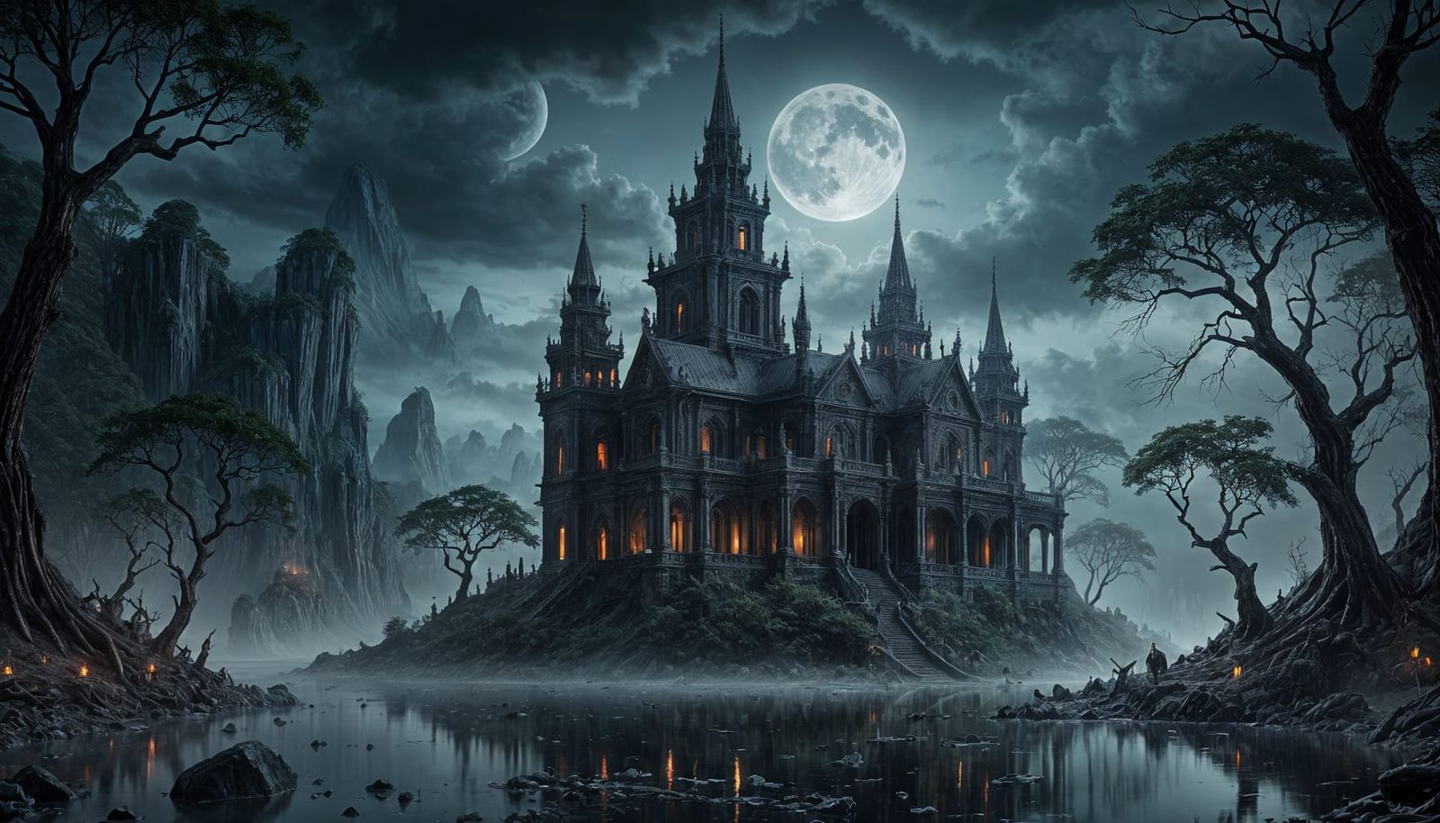 Ethereal Fantasy Temple in Deep Indigo Twilight