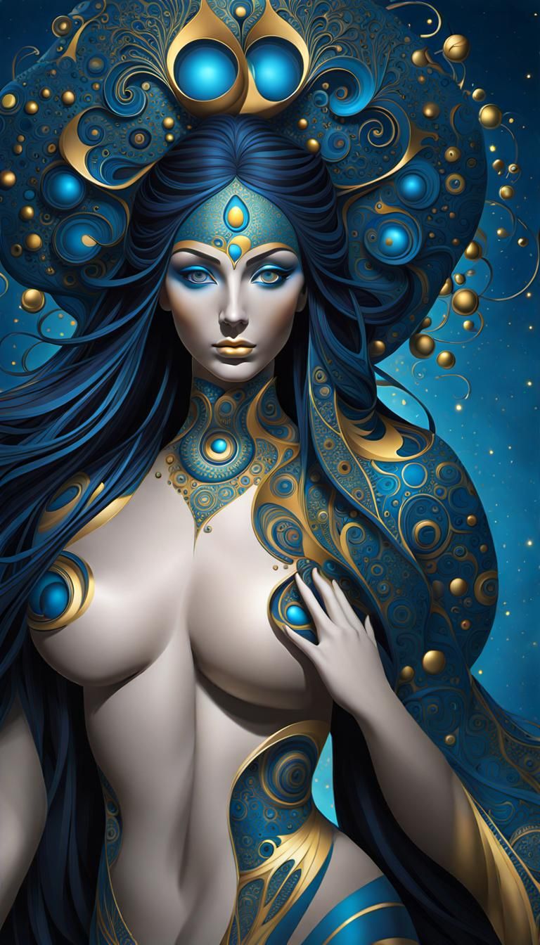 Intricate Gold and Blue Gourd Against Sunset