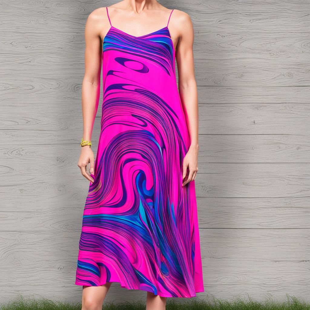 Elegant Pink Dress with Neon Swirls