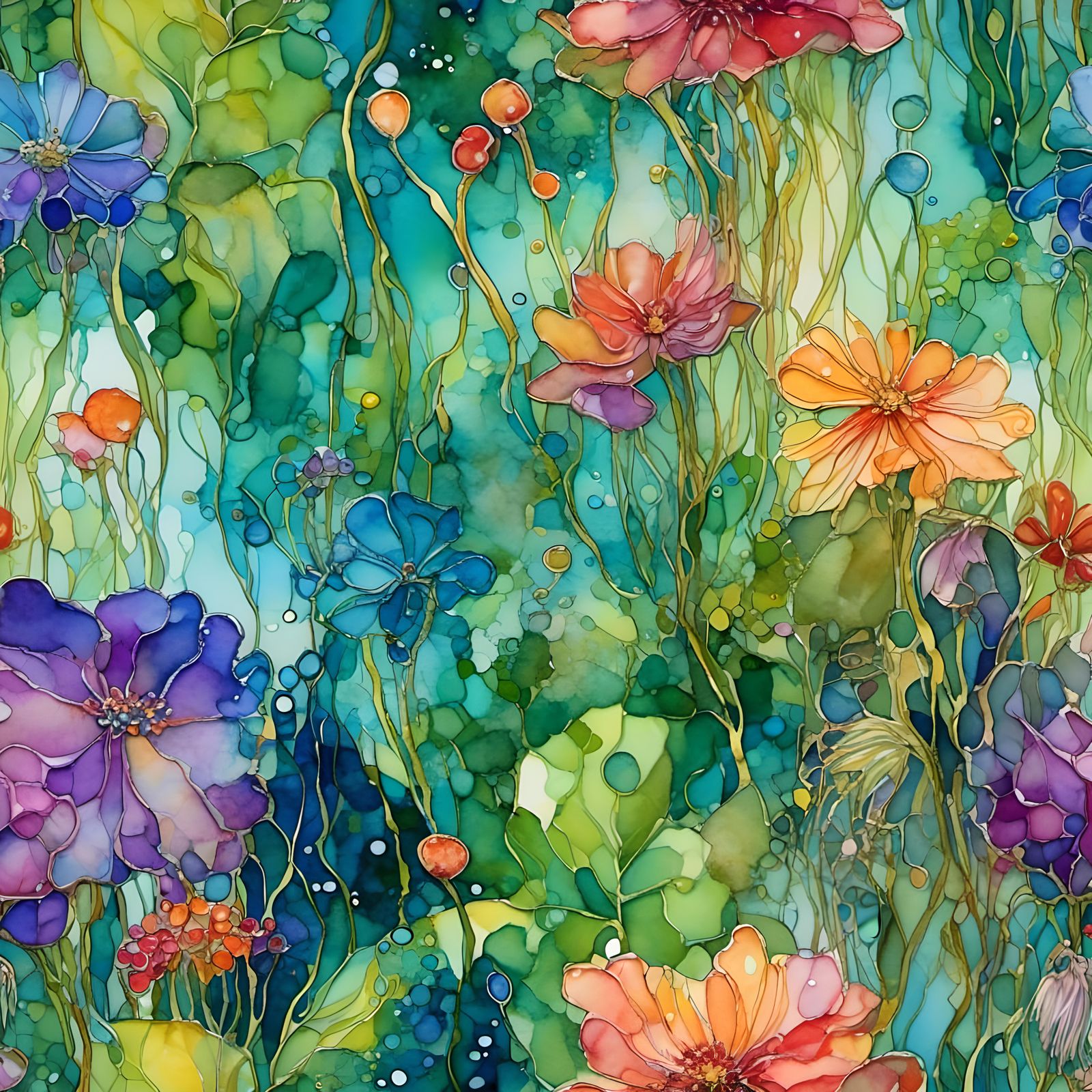 Lush Garden Alcohol Ink Fantasy Painting