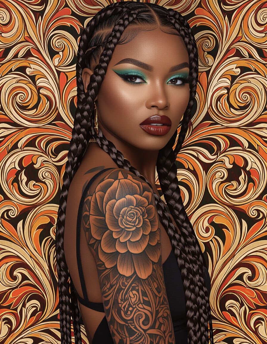 Stunning Black Woman Portrait with Intricate Braids