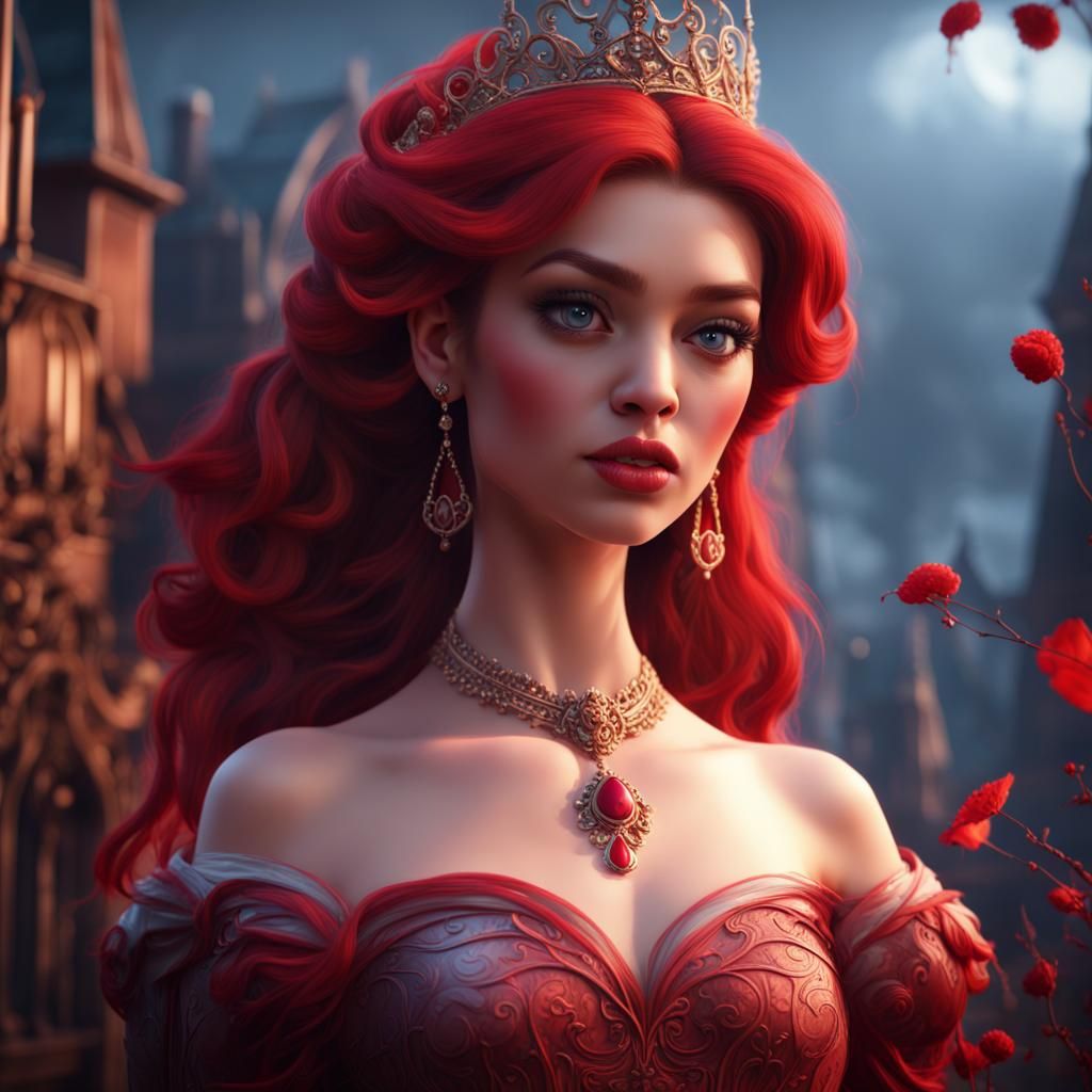 Cartoon Princess in Red, Detailed Matte Painting