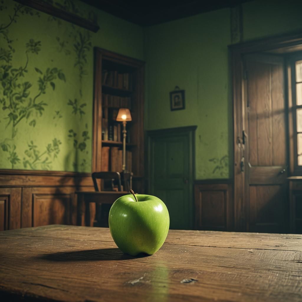 Green Apple in an Old Room: Cinematic Still