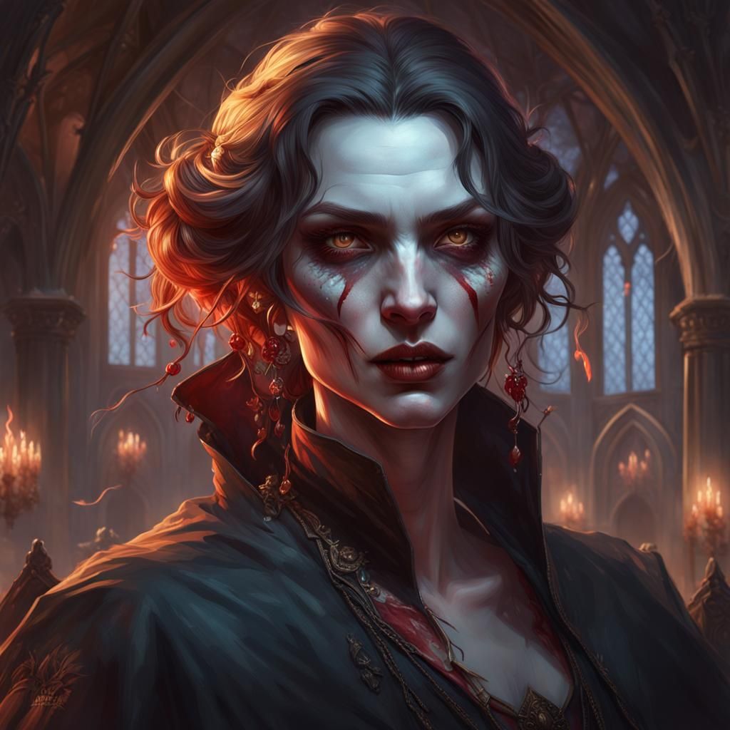 Detailed Portrait of a Vampire Feeding