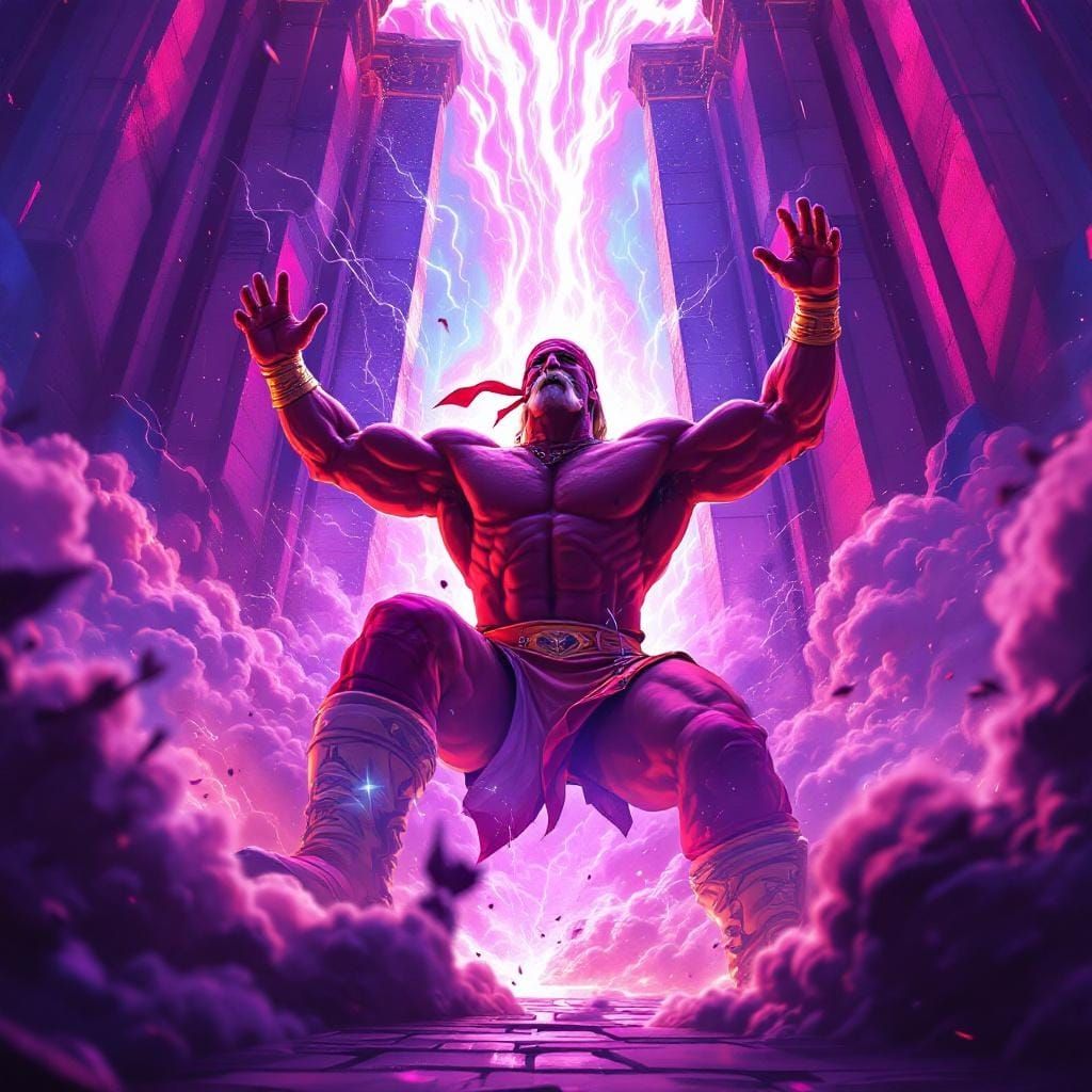 Hulk Hogan Challenges Jacob in Heaven, Digital Art