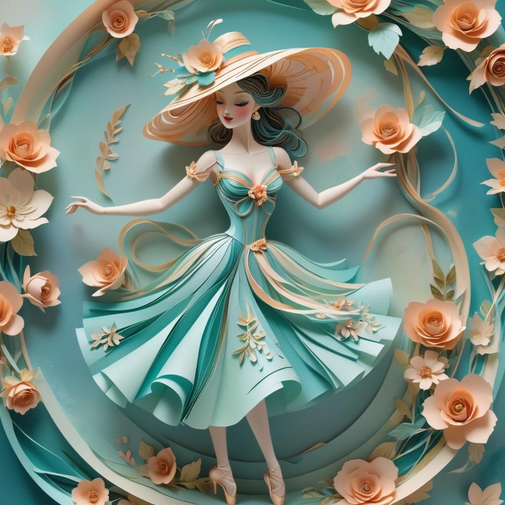 Turquoise Paper Ballerina in Ethereal Fantasy Style
