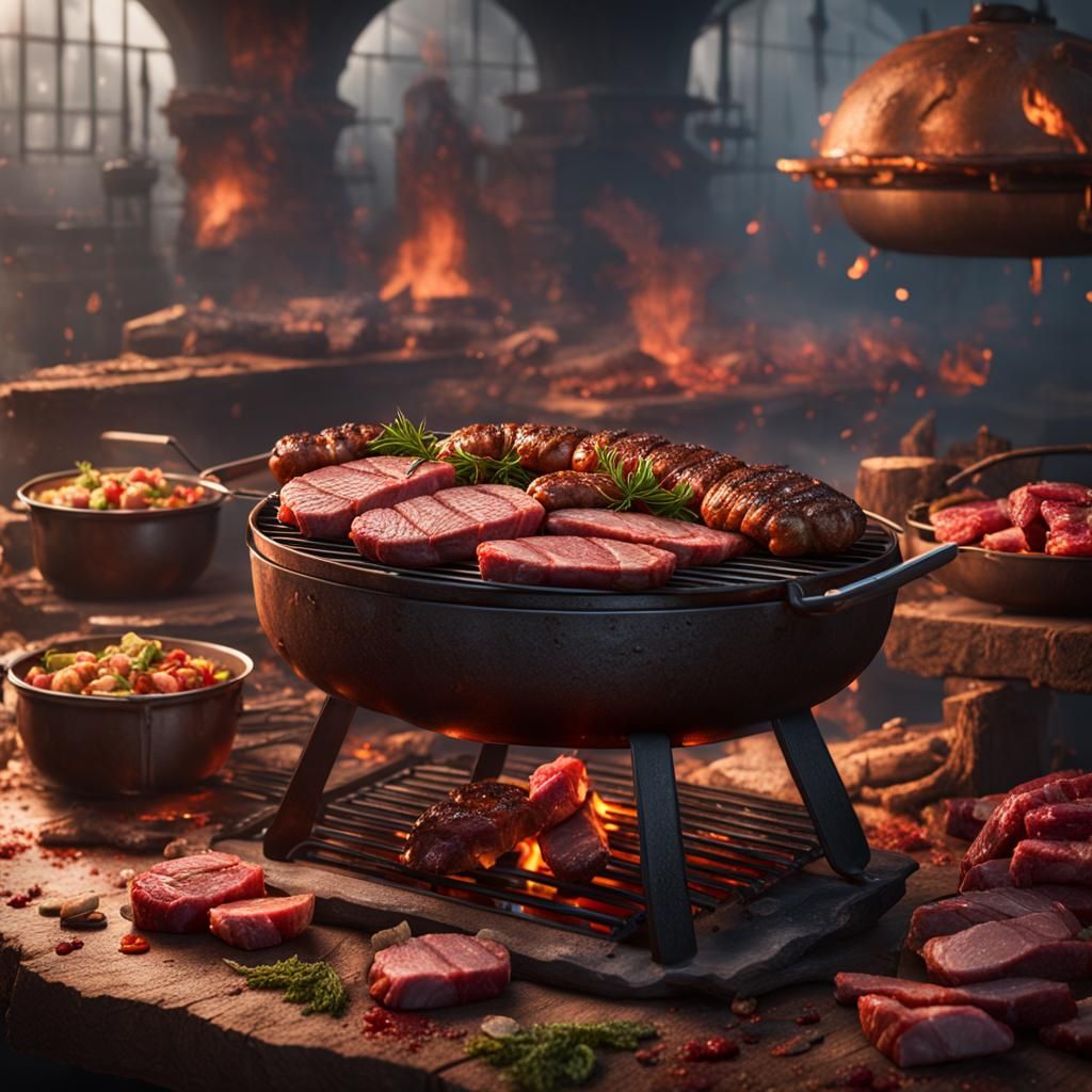 Detailed Matte Painting of a Meat Grill