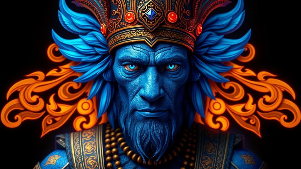 Blue Tribe Portrait with Art Nouveau Golden Accents