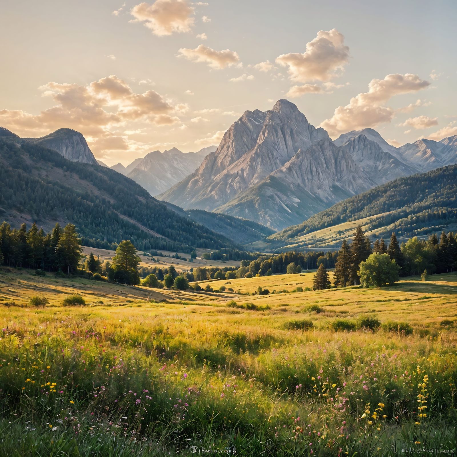 Mountains and Field Landscape