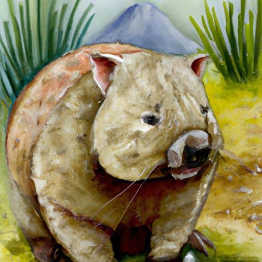 Watercolor Wombat Portrait in Australian Tonalism