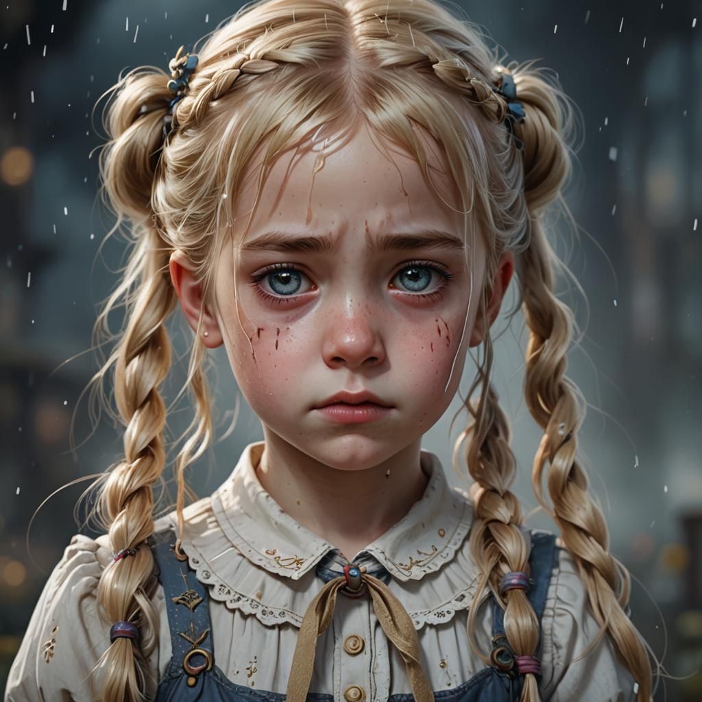 Sad Child Portrait in Fantasy Art Style