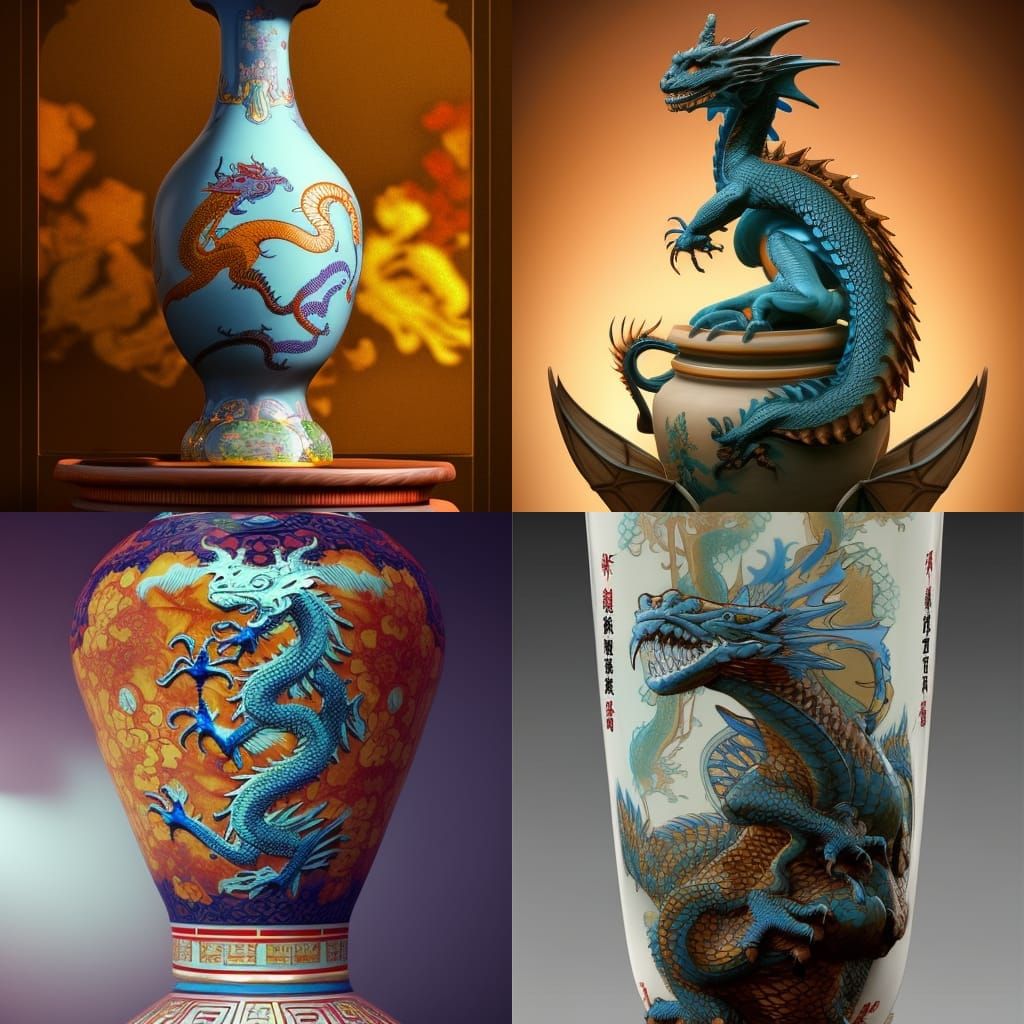 Dragon on Porcelain Vase, Digital Art