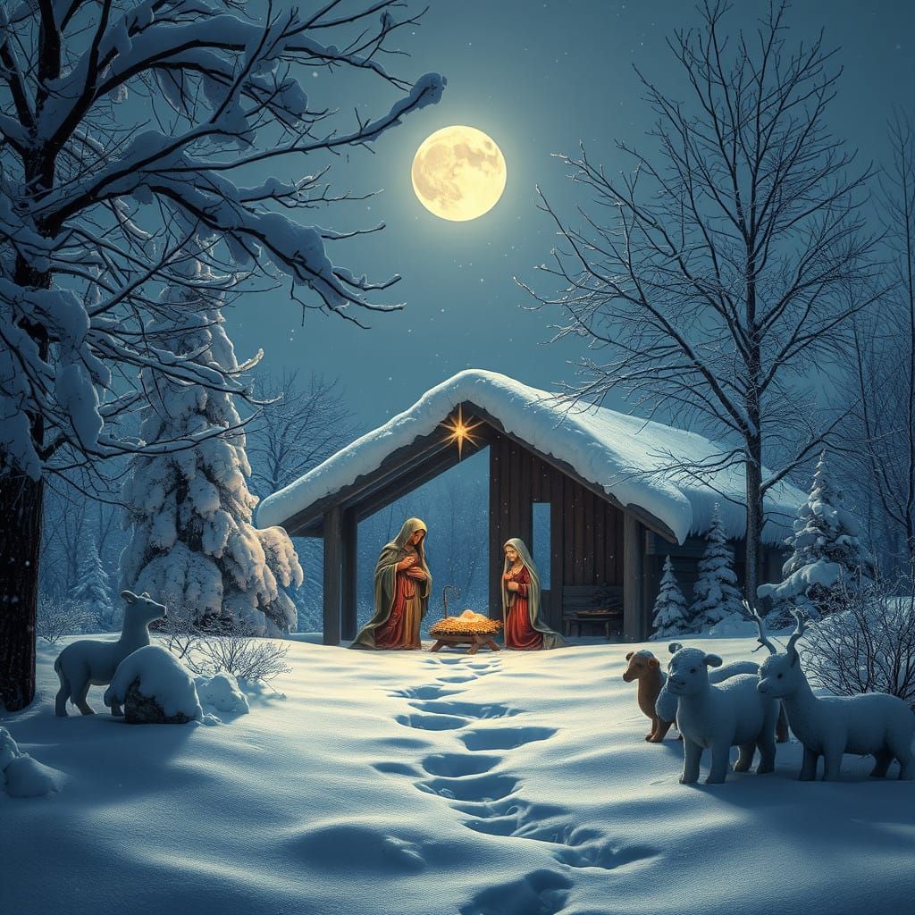 Winter Wonderland Nativity Scene in Photorealistic Style