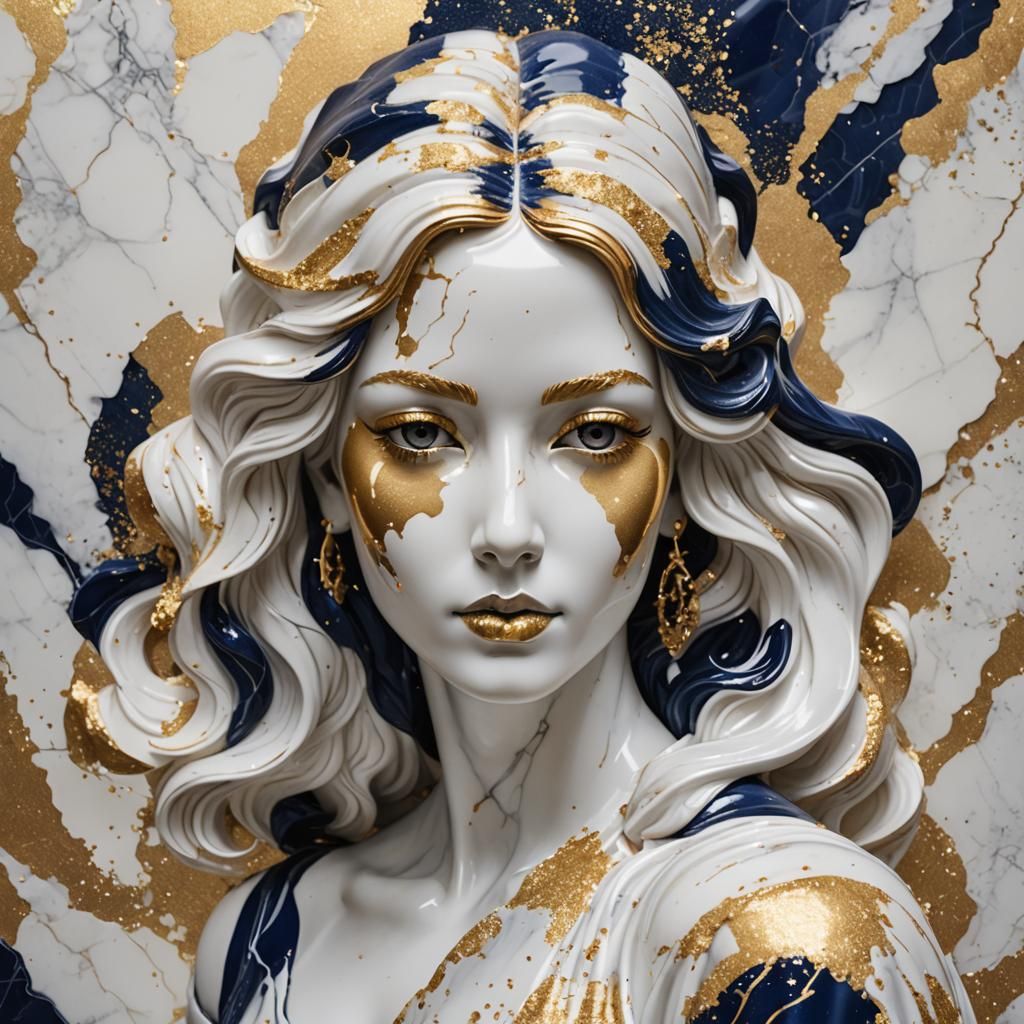 Marble Woman with Gold Glitter Background