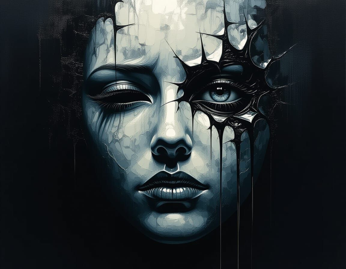 Melting Molten Mask in Surreal Horror Style