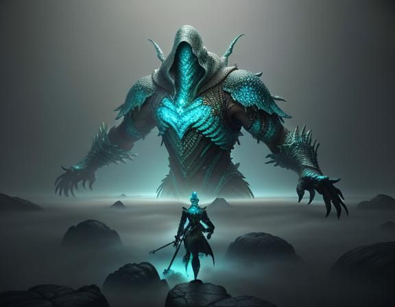 Mystical Amphibioid in Fog, Cinematic 3D Game Art