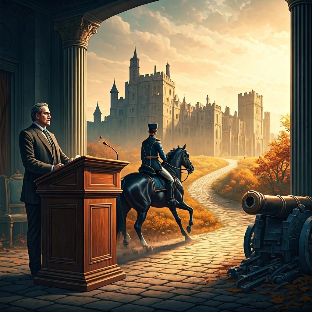 Victorian Lecturer and Cavalry Charge Scene