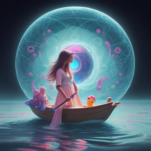 Guitarist's Dream: Surreal River Journey in Candy Art