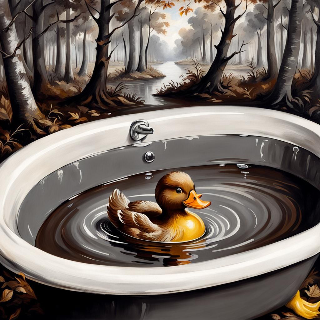 Rubber Ducky Forest Bath in Grisaille Style