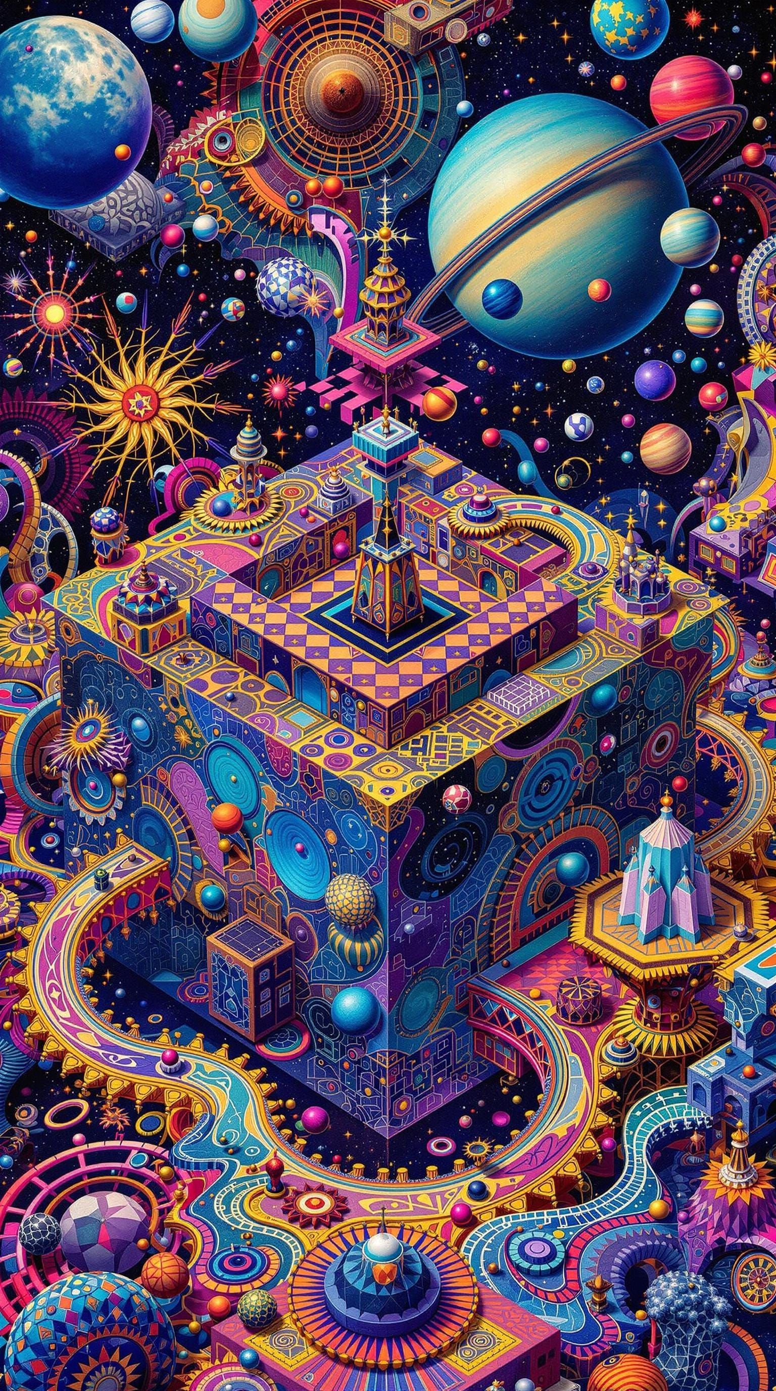 Psychedelic Isometric Cube with Fractal Geometry