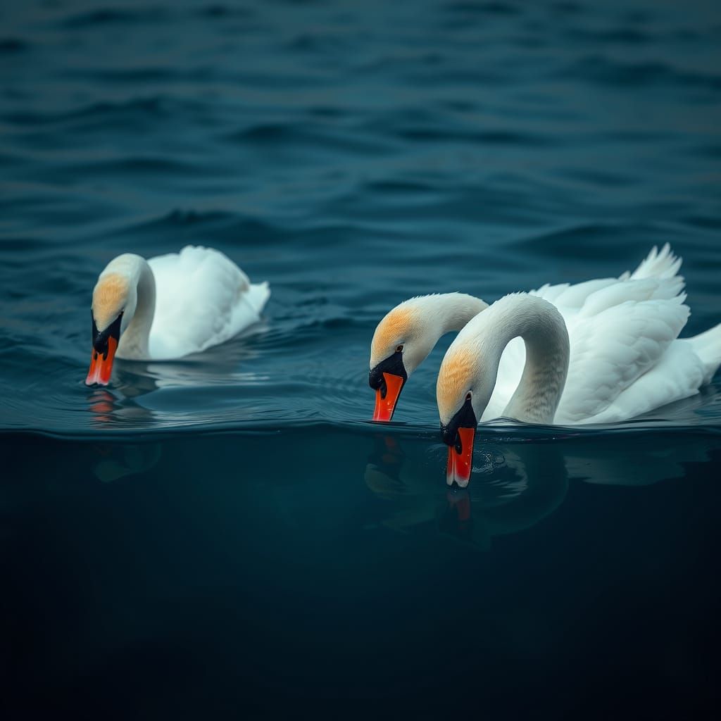 Colorful Swans Explore Deep Ocean Waters