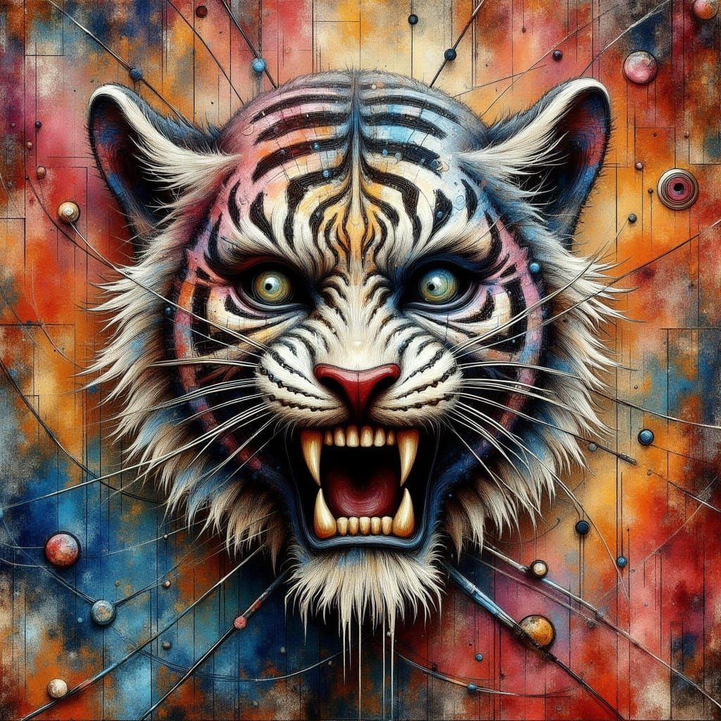 Abstragony: Tiger in Vibrant Embossed Relief