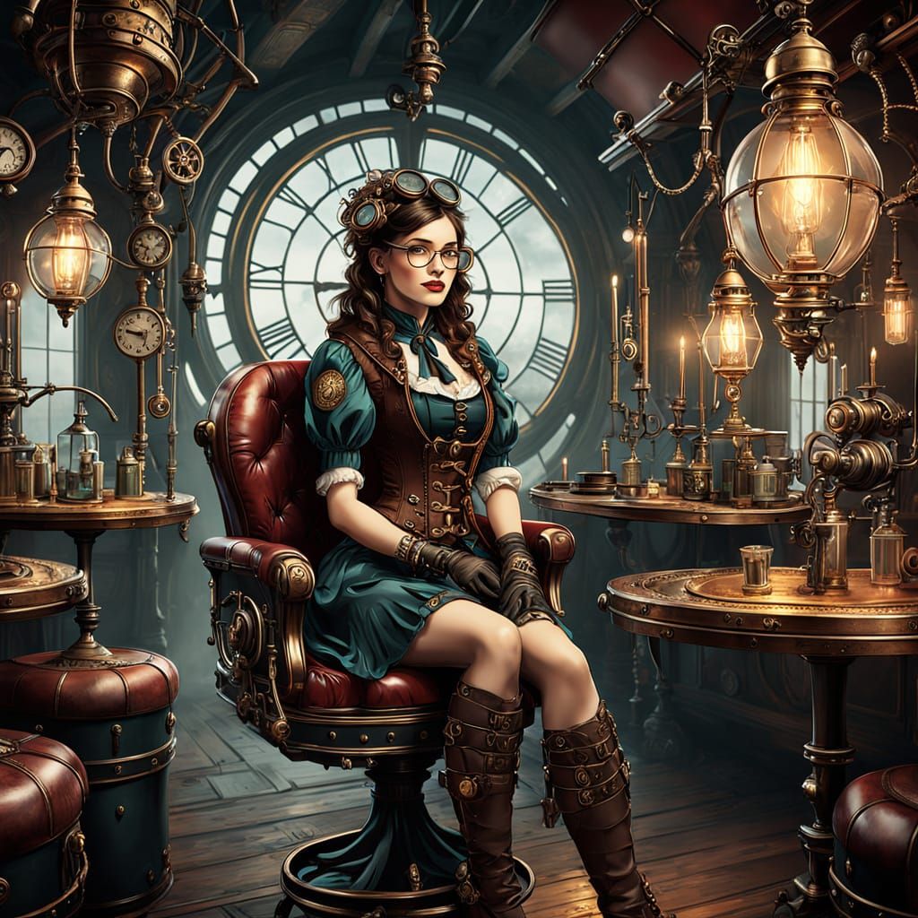 Steampunk Siren in Luxurious Lounge