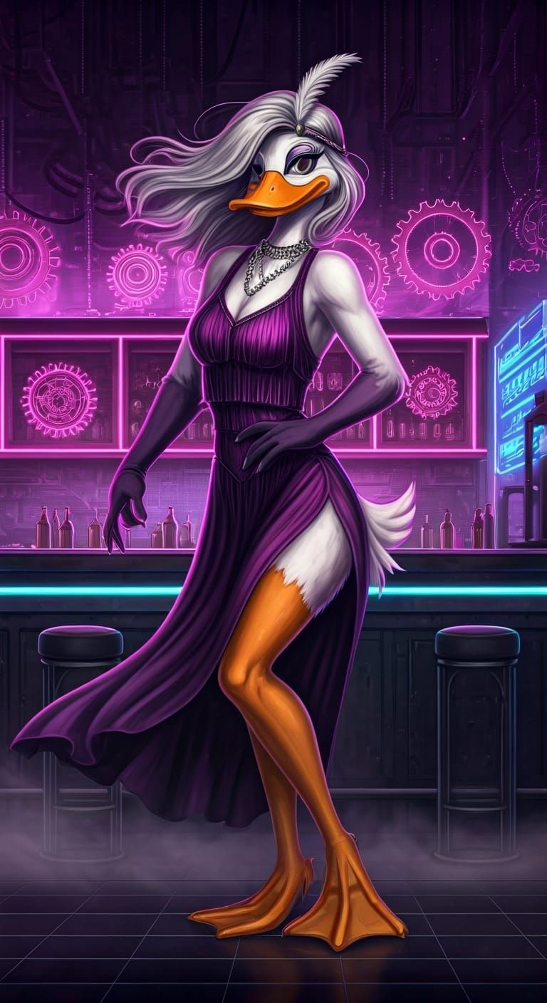 Cyberpunk Duck Anthro in Futuristic City