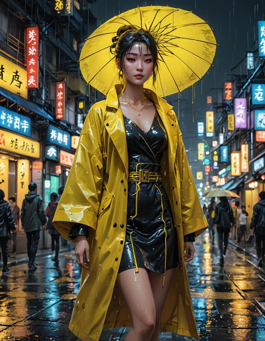 Chinese Woman in Neon City, 3D Anime Art