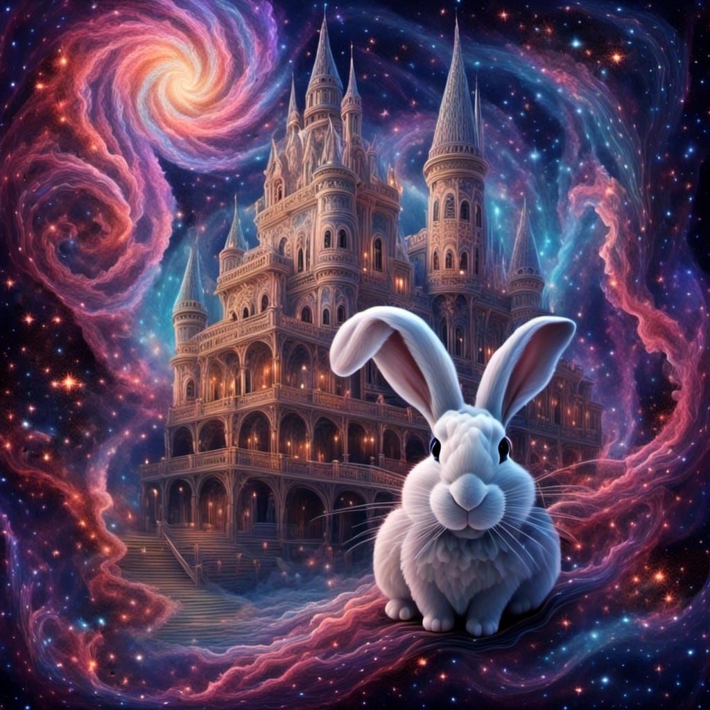 Giant Rabbits Smoking in Psychedelic Castle
