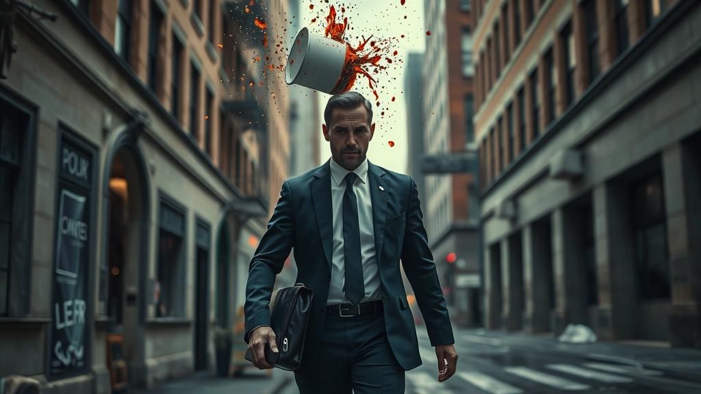 Paint Bucket Falls on Businessman: Hyperrealistic Street Sce...