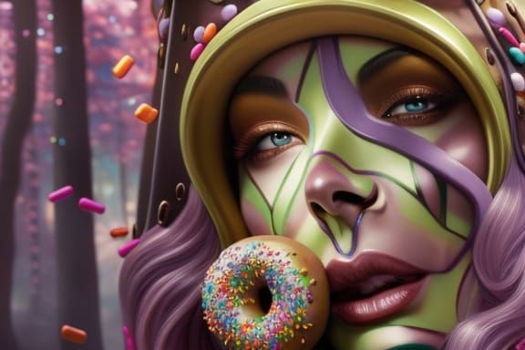 Hyperdetailed Portrait Eating Donut in Fantasycore Style